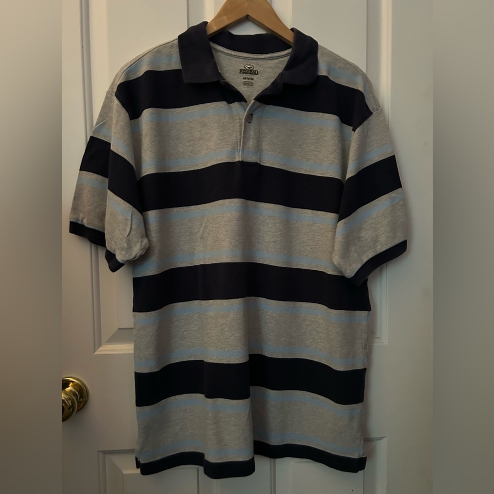 RedHead Men's Classic Short Sleeve Polo Blue and Gray Striped Size Medium